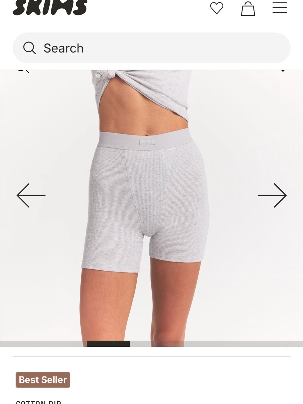 SKIMS Cotton Rib Mid-Thigh Bike Shorts in Light Gray